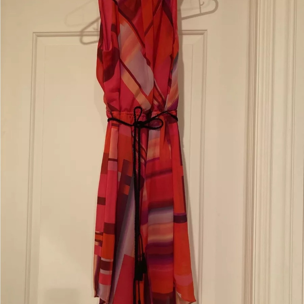 Paper Doll NWOT Asymmetrical Sleeveless Dress Multi Colored Very Trendy Sz Small